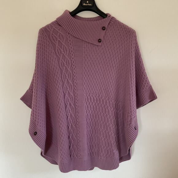 Talbots Cable Knit Honeycomb Lambswool Sweater Cape Poncho 1X Mauve Pink Travel - Picture 1 of 12